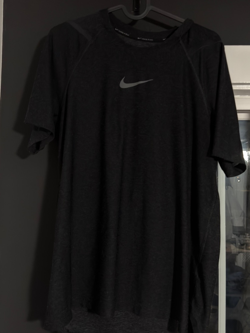 Nike Black Short Sleeve Athletic Tee with Reflective Swoosh - Picture 1 of 2